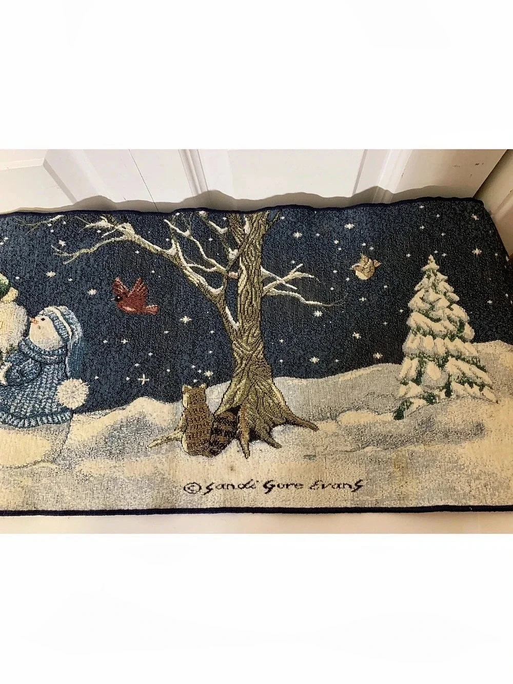 VTG Tapestry Christmas Table Runner Come All Ye Faithful Sandi Gore Evans Snow